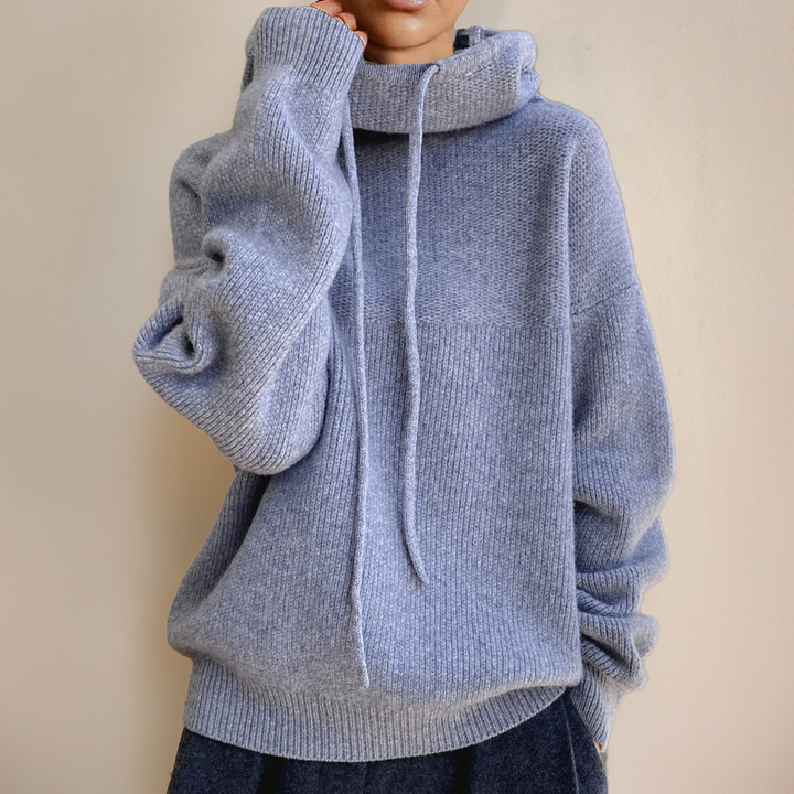 Bo | Knit Hoodie with Drawstring Funnel Neck