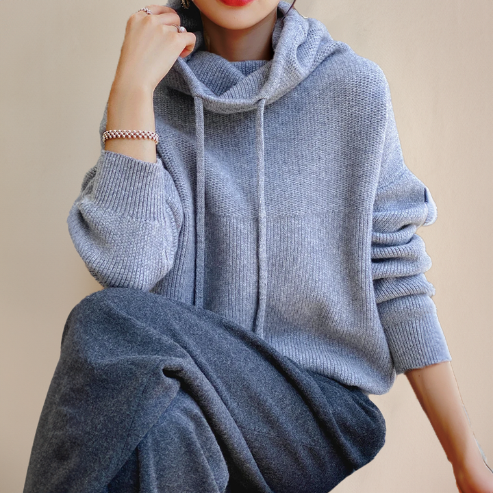 Bo | Knit Hoodie with Drawstring Funnel Neck