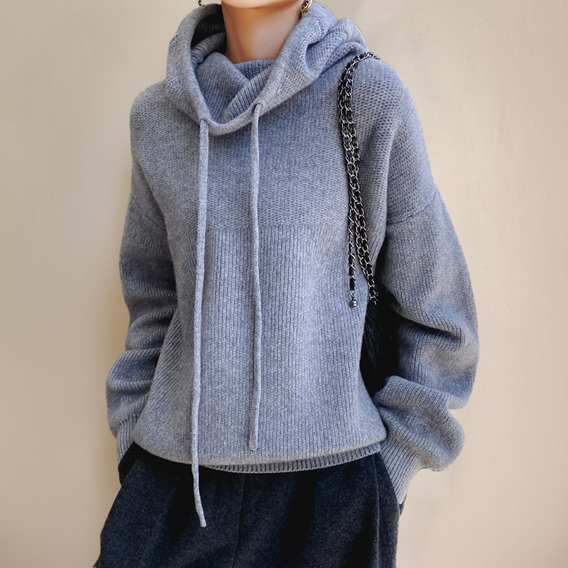Bo | Knit Hoodie with Drawstring Funnel Neck
