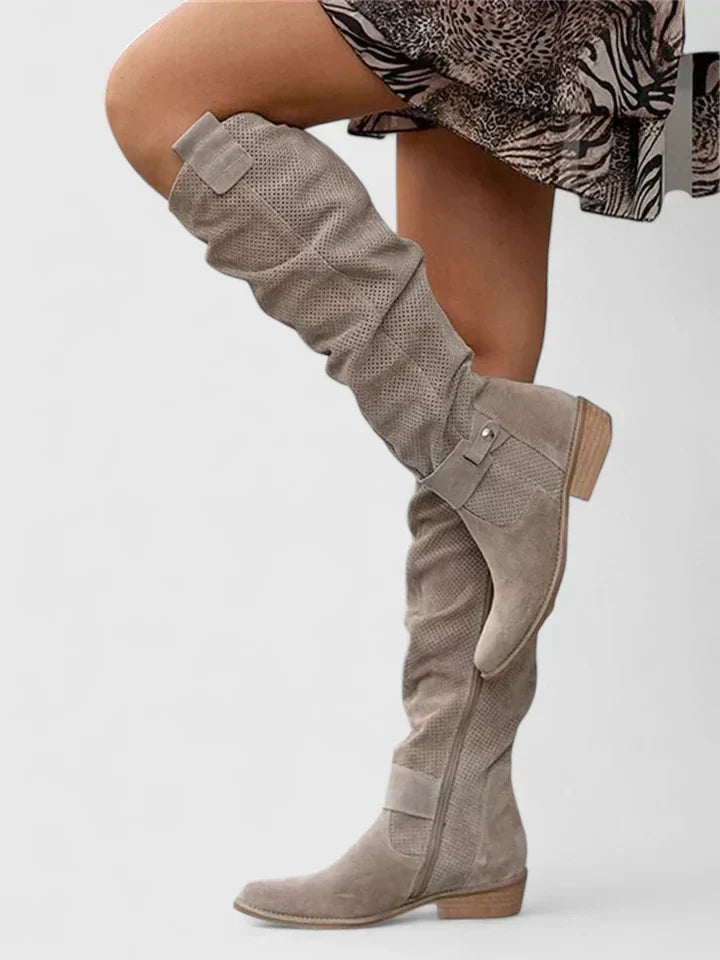 Edna | Slouch Knee High Boots with Buckle Strap