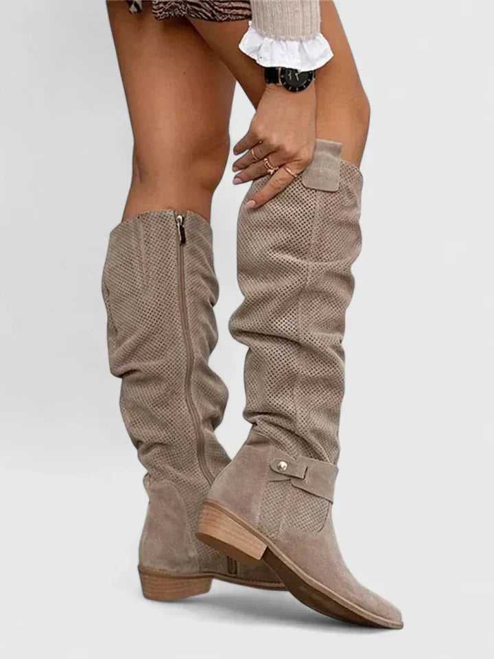 Edna | Slouch Knee High Boots with Buckle Strap