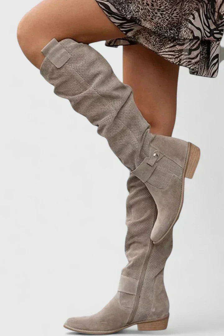 Edna | Slouch Knee High Boots with Buckle Strap