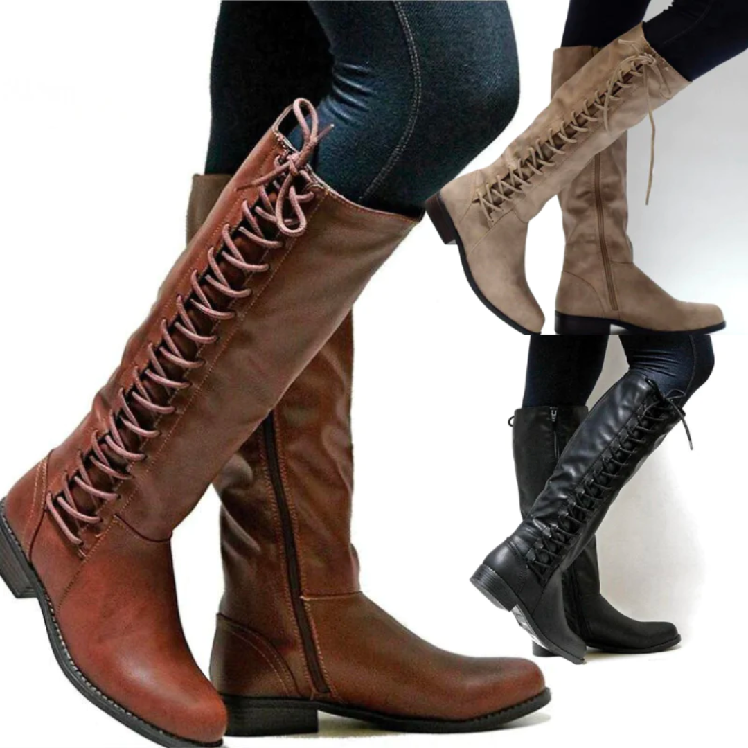 Elena | Knee High Boots with Lace Up Detail