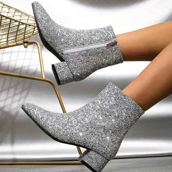 Stella | Glitter Ankle Boots with Block Heel