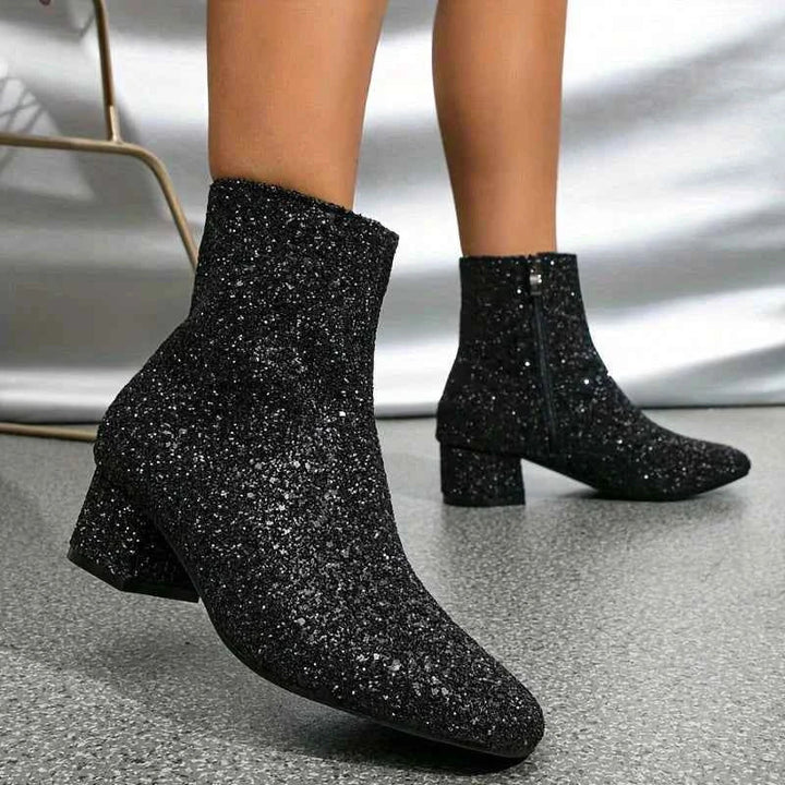 Stella | Glitter Ankle Boots with Block Heel