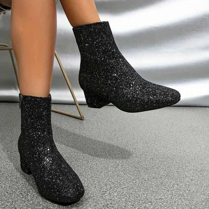 Stella | Glitter Ankle Boots with Block Heel