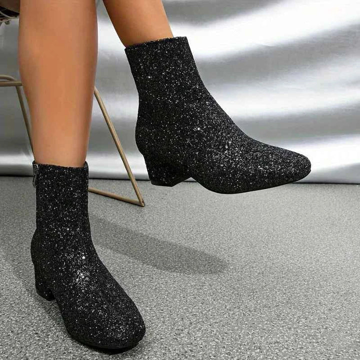 Stella | Glitter Ankle Boots with Block Heel