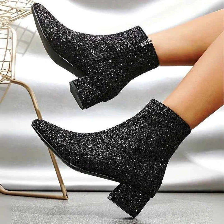 Stella | Glitter Ankle Boots with Block Heel