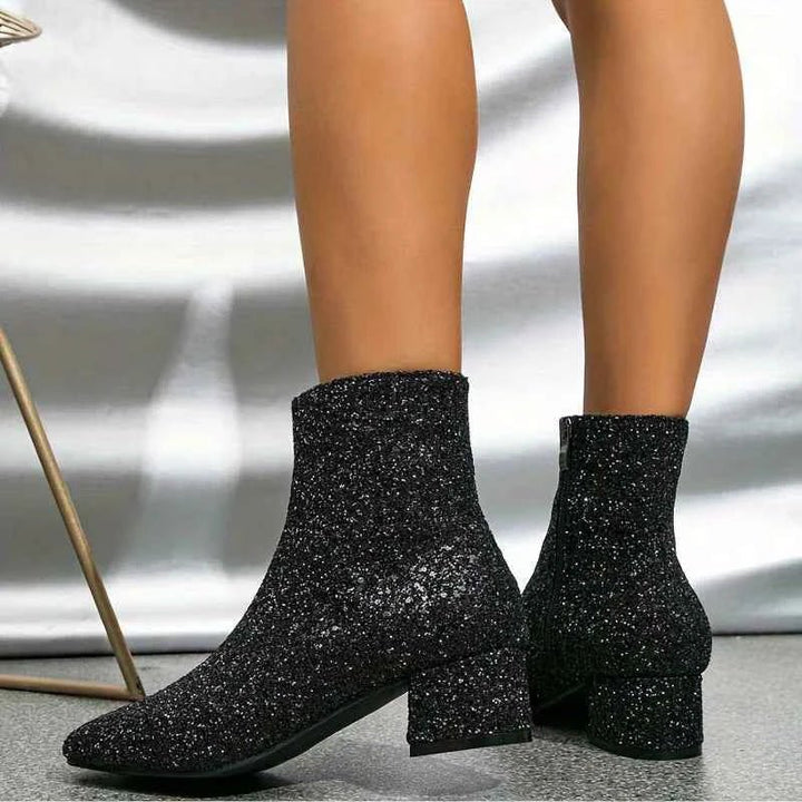 Stella | Glitter Ankle Boots with Block Heel