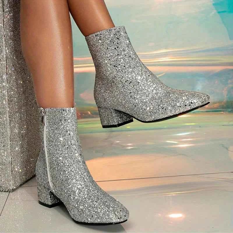 Stella | Glitter Ankle Boots with Block Heel