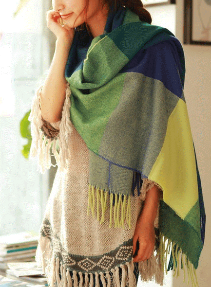 Coleen | Oversized Checked Blanket Scarf