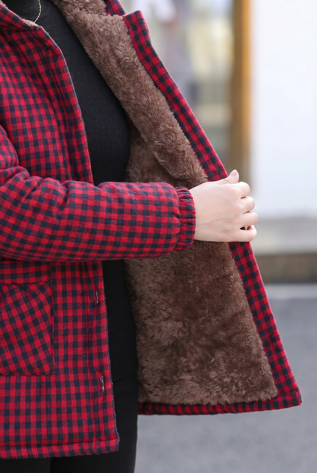 Birdie | Plaid Hooded Sherpa Jacket