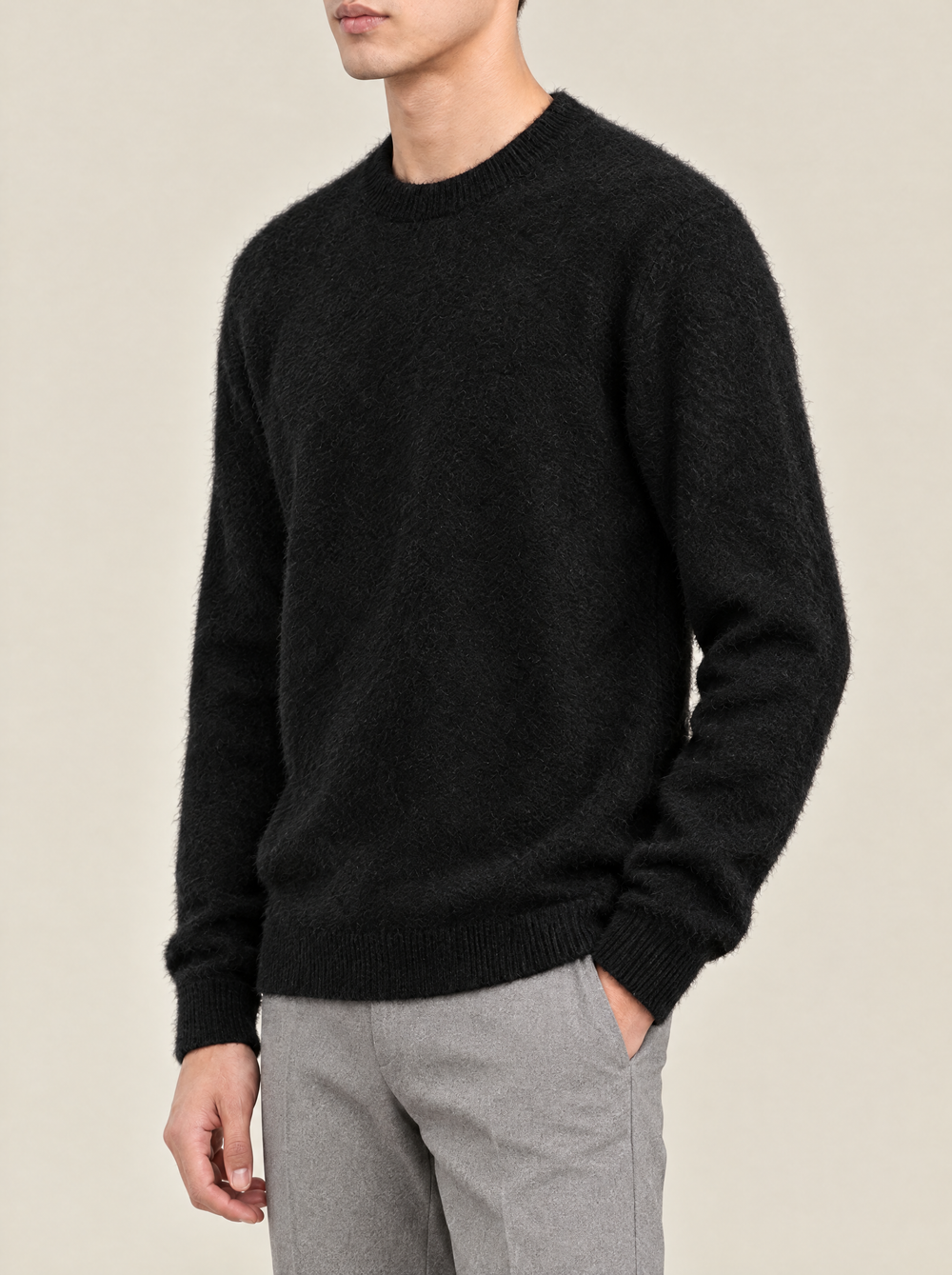 Oliver men's crew neck sweater in black – side view