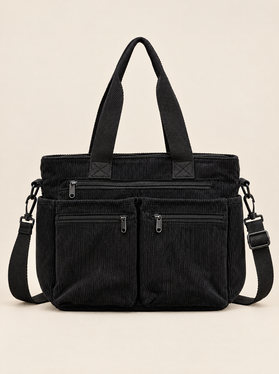 Tatum women's corduroy tote bag in black – front view