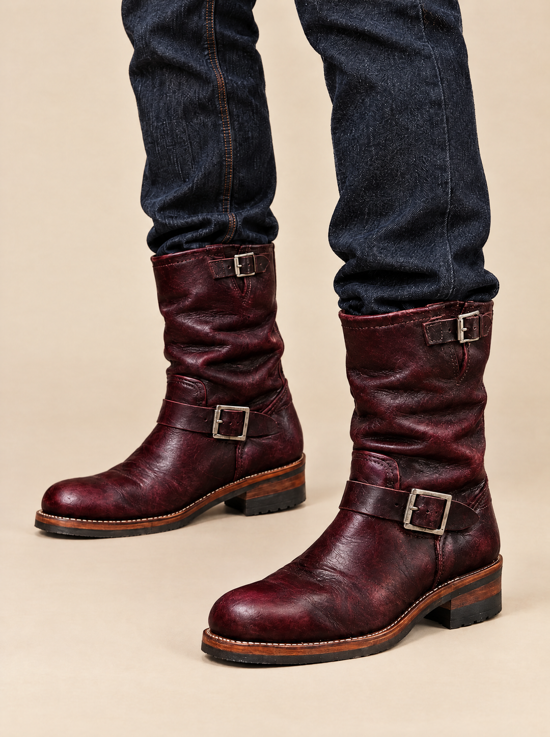 Austin vintage buckle boots burgundy