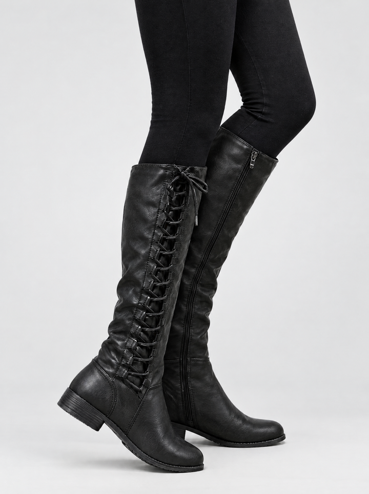 Elena knee high lace detail boots black
