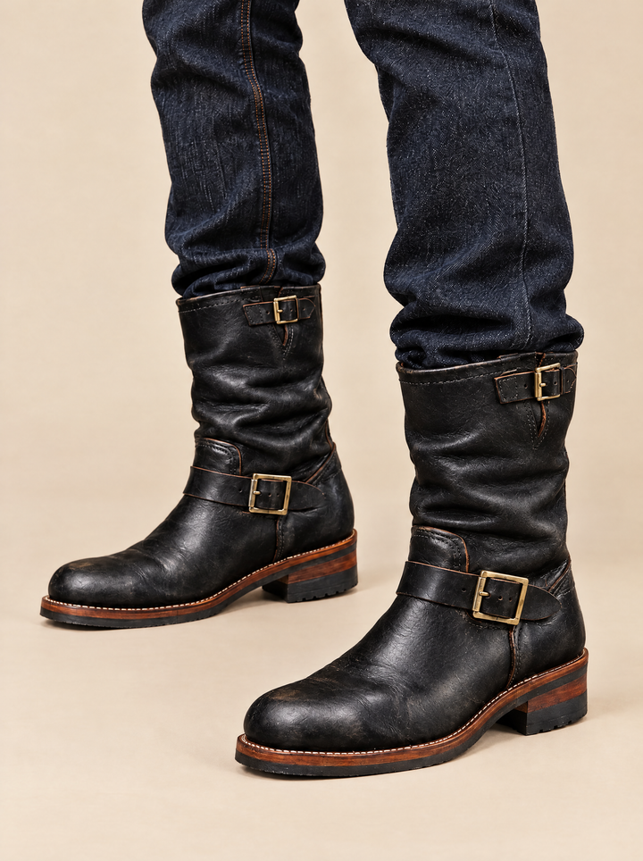Austin vintage buckle boots black