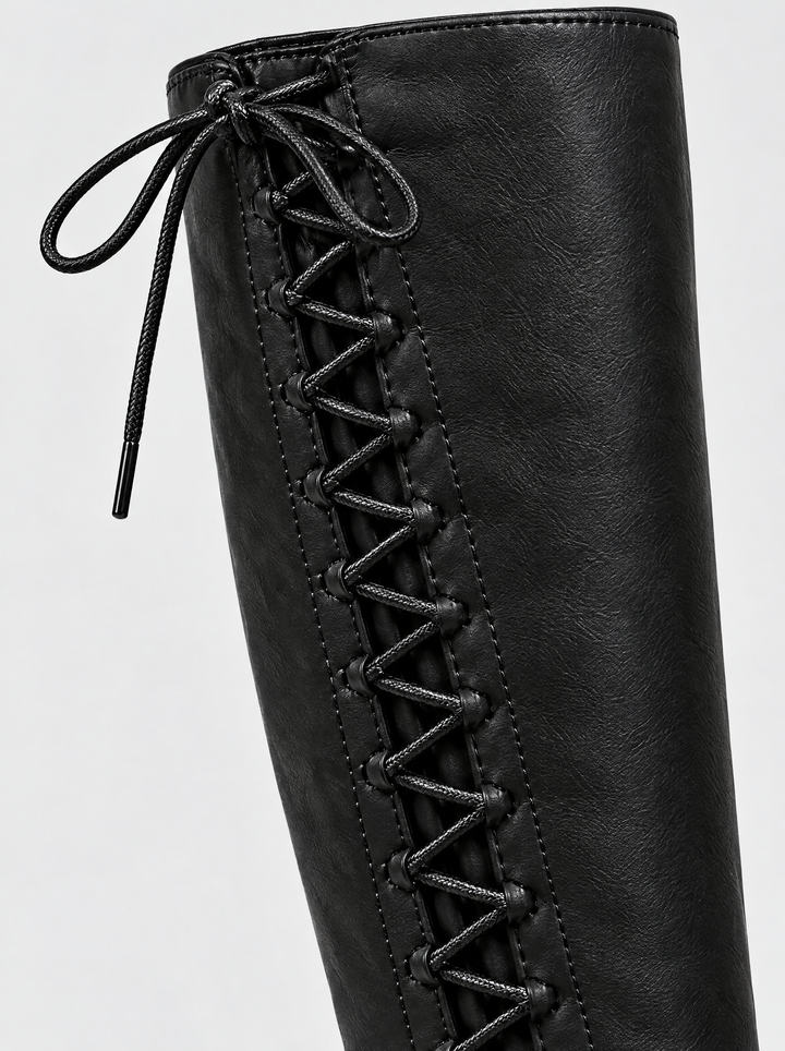Elena knee high boots lace detail, black