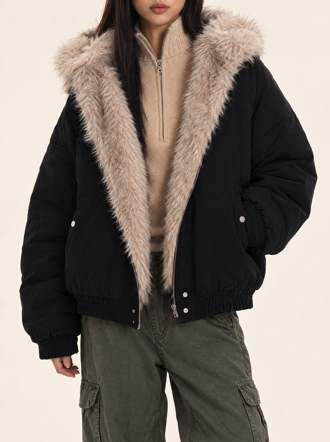 Astrid hooded winter jacket with faux fur black