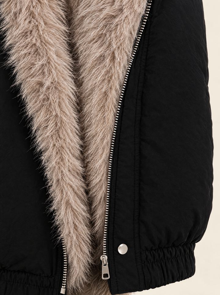 Astrid hooded winter jacket faux fur detail, black
