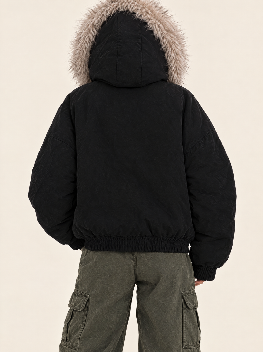Astrid hooded winter jacket back view, black