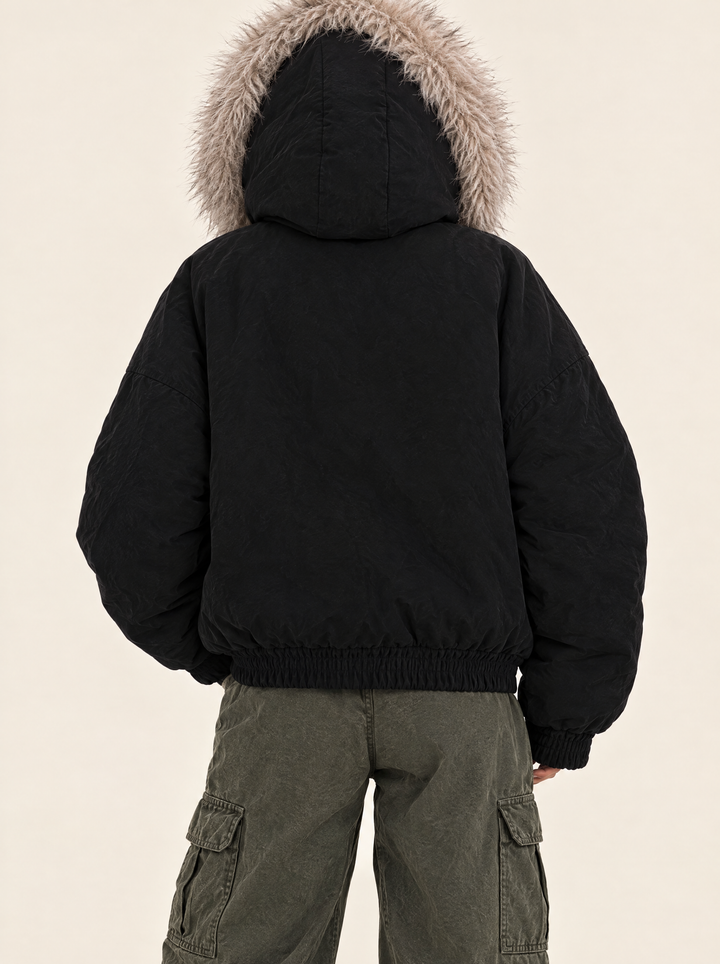 Astrid hooded winter jacket back view, black