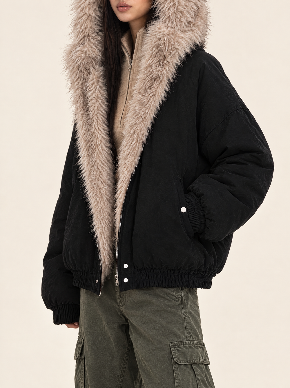 Astrid hooded winter jacket side view, black