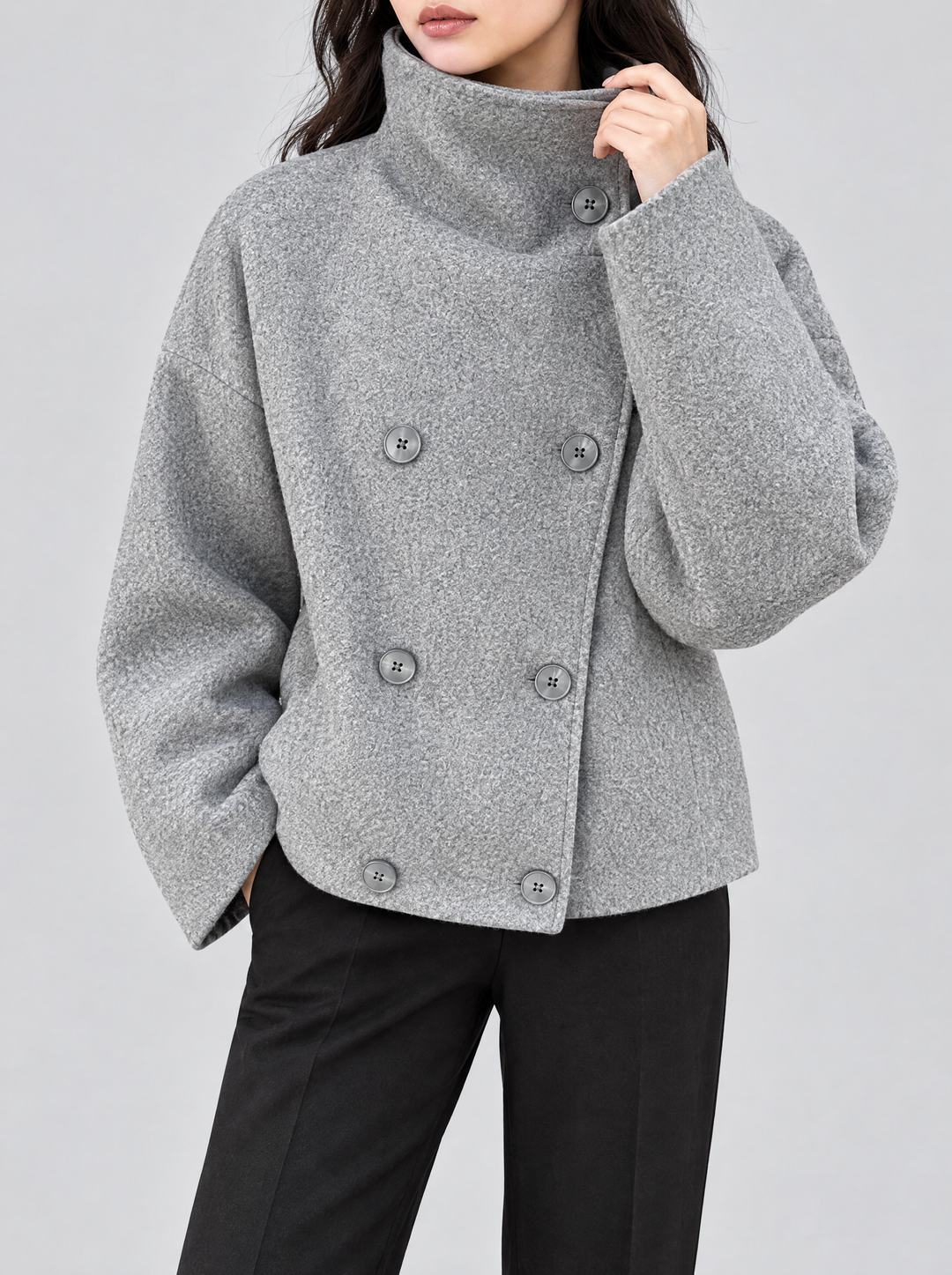 Clarissa short winter coat with stand collar gray