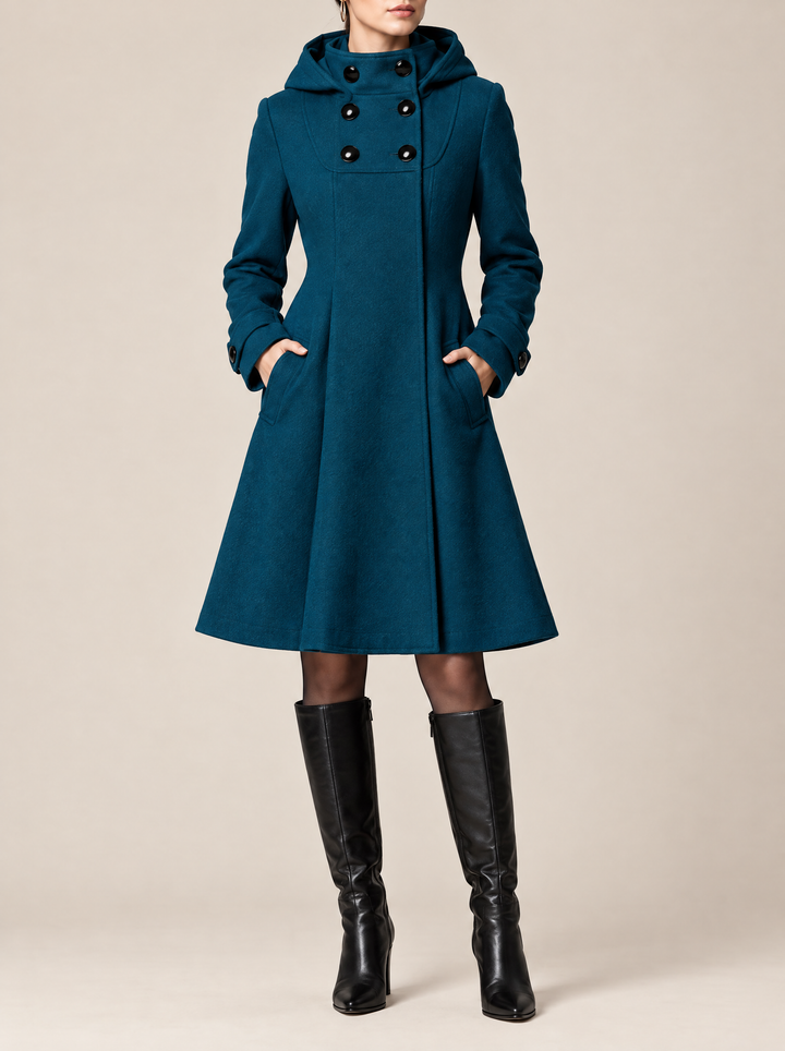 Romy hooded A-line winter coat teal