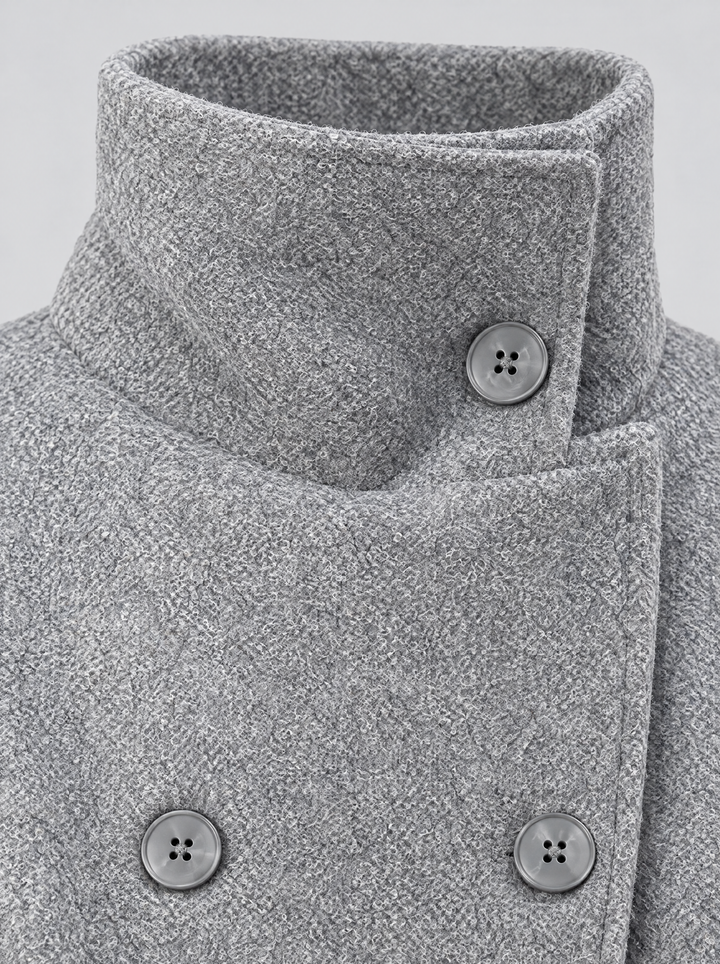 Clarissa short winter coat collar detail, gray