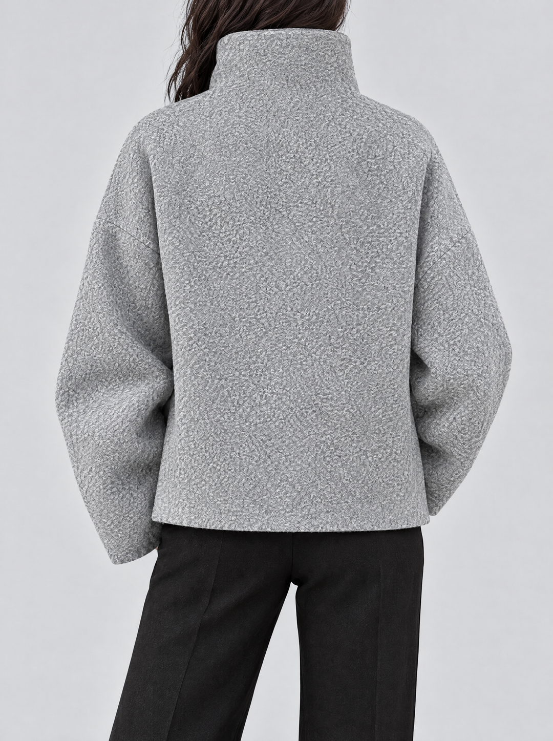 Clarissa short winter coat back view, gray