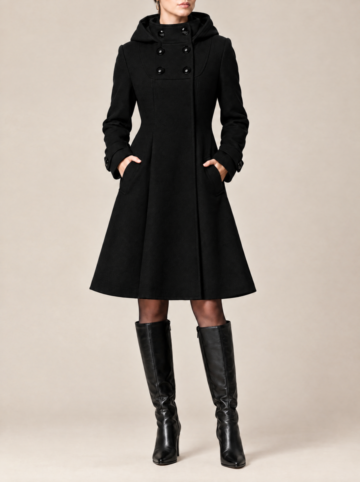 Romy hooded A-line winter coat black