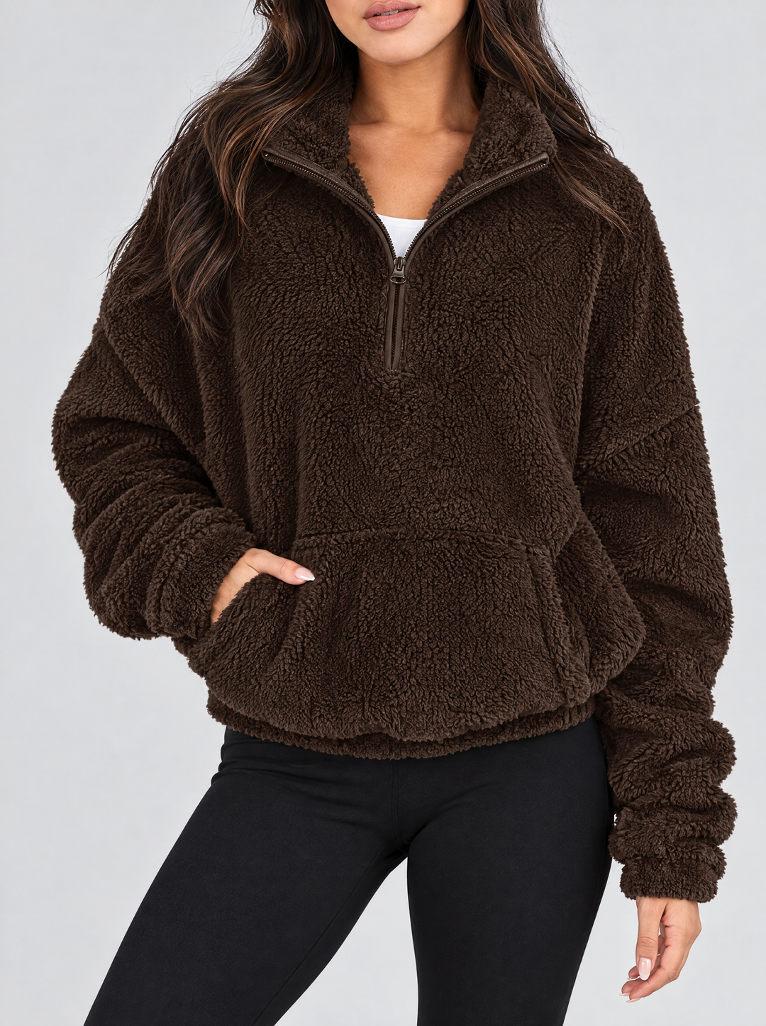 Alpine sherpa quarter zip sweater dark brown