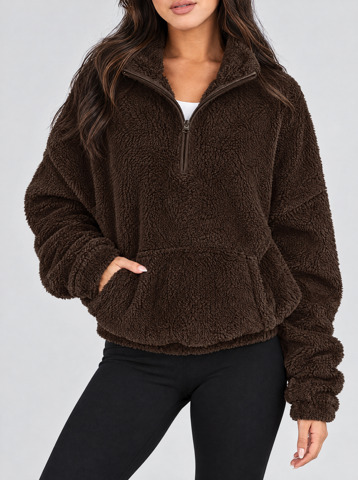 Alpine sherpa quarter zip sweater dark brown