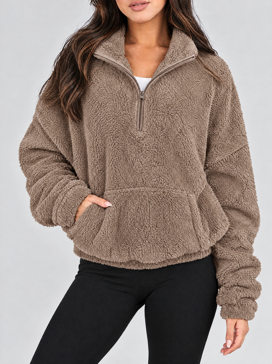 Alpine sherpa quarter zip sweater taupe