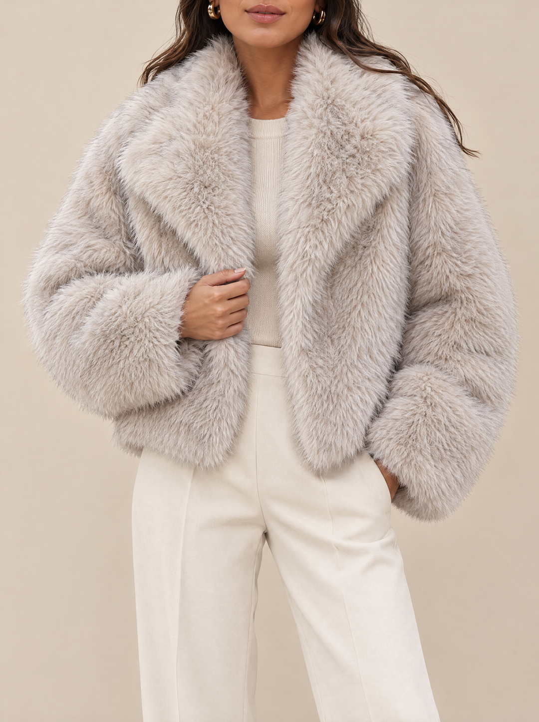Jenna faux fur coat with open front cream