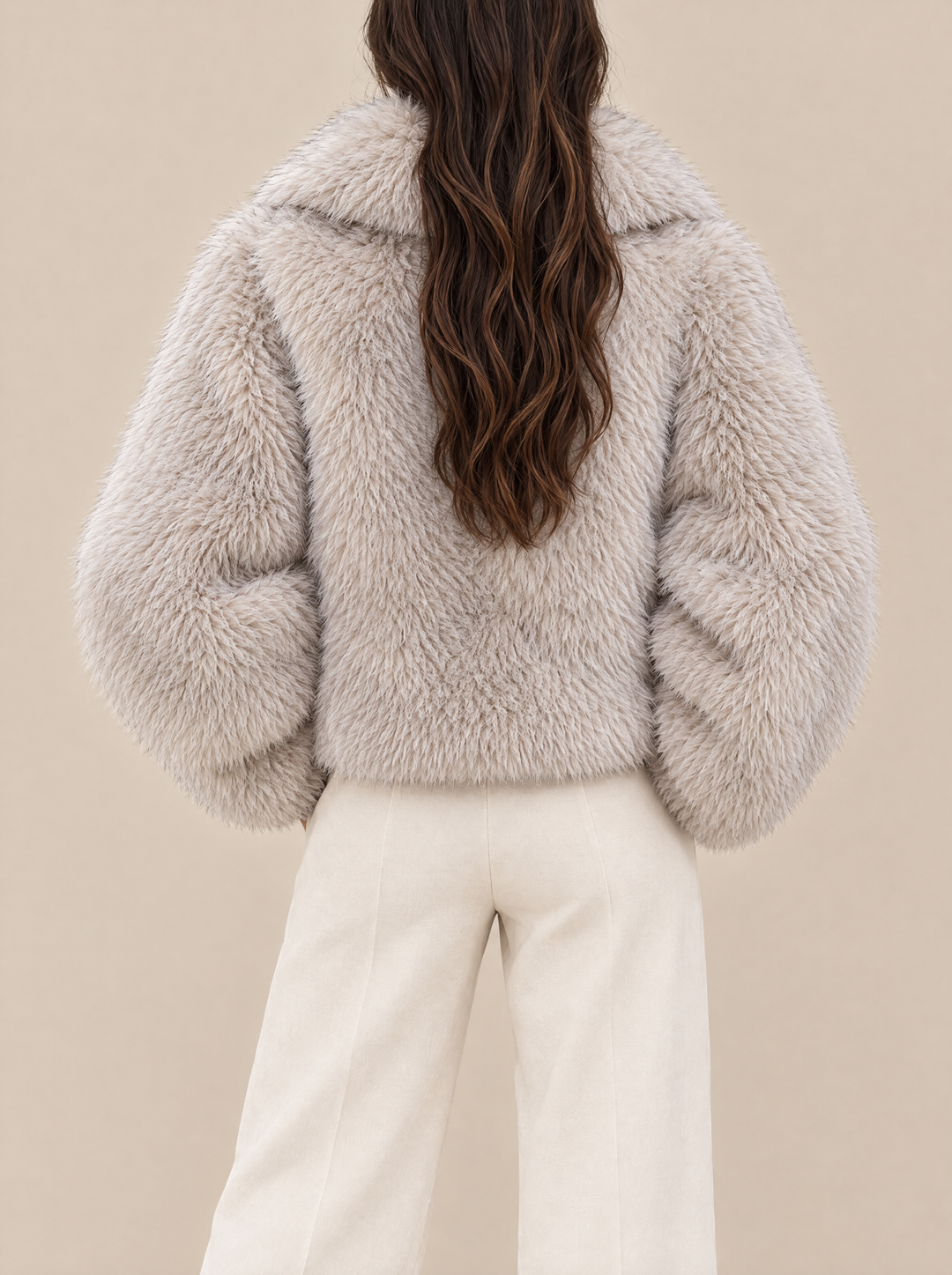 Jenna faux fur coat back view, cream