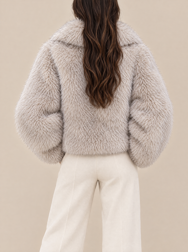 Jenna faux fur coat back view, cream