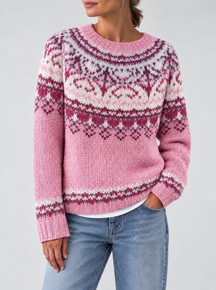 Mira Fair Isle sweater pink white, pink/white