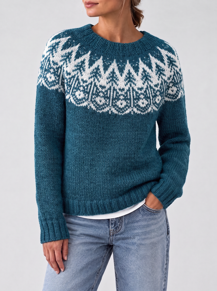 Mira Fair Isle sweater teal olive, teal/olive