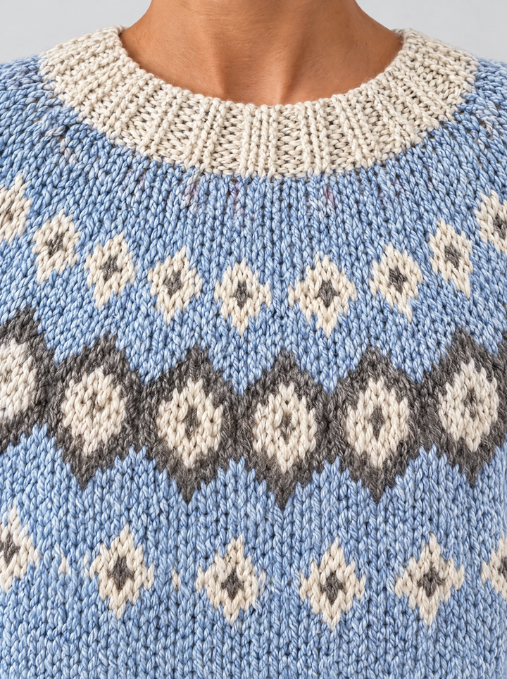 Mira Fair Isle sweater knit detail, light blue