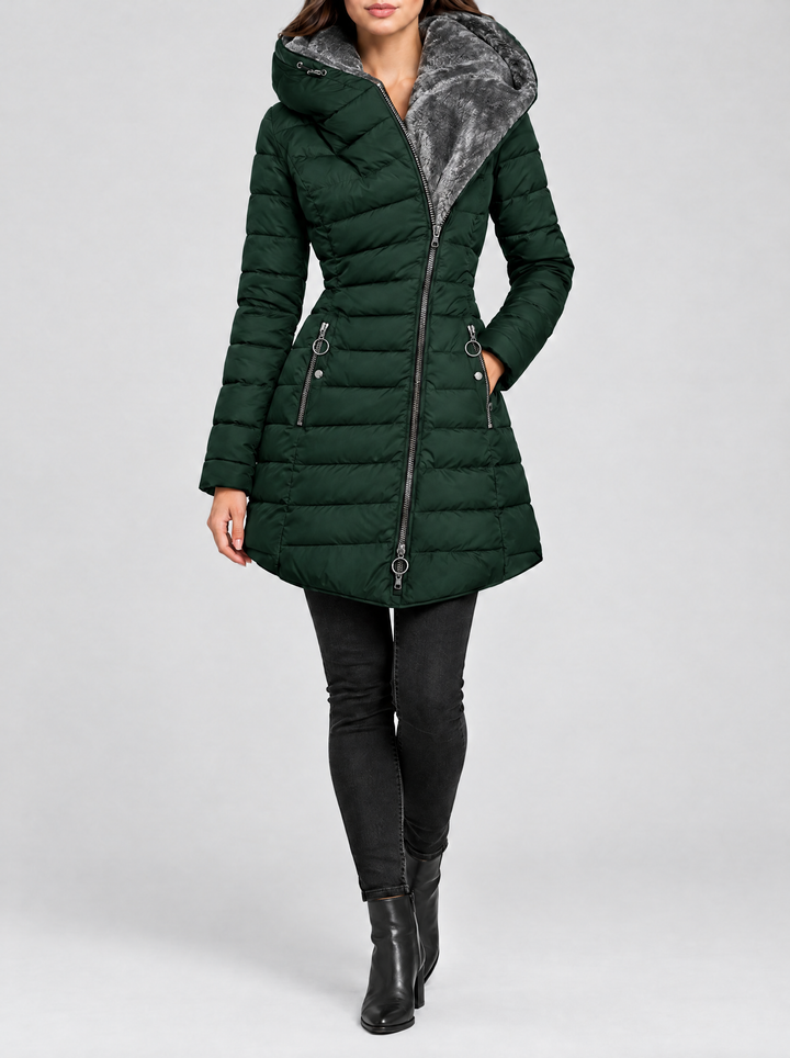 Britt long quilted puffer coat dark green