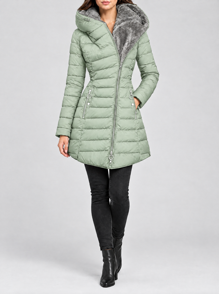 Britt long quilted puffer coat light green