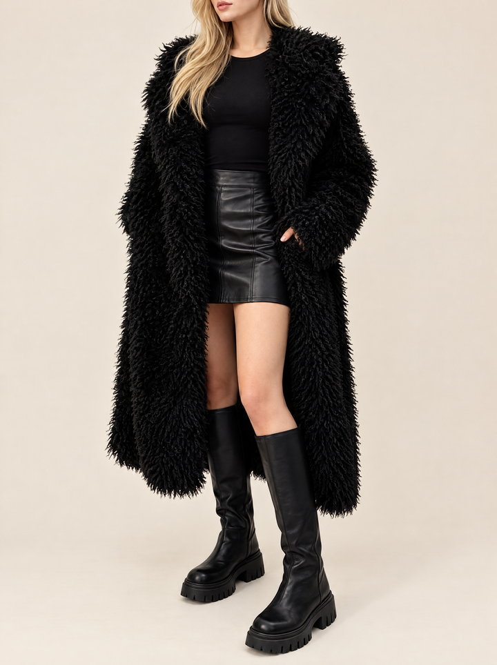 Mabel long faux fur coat black