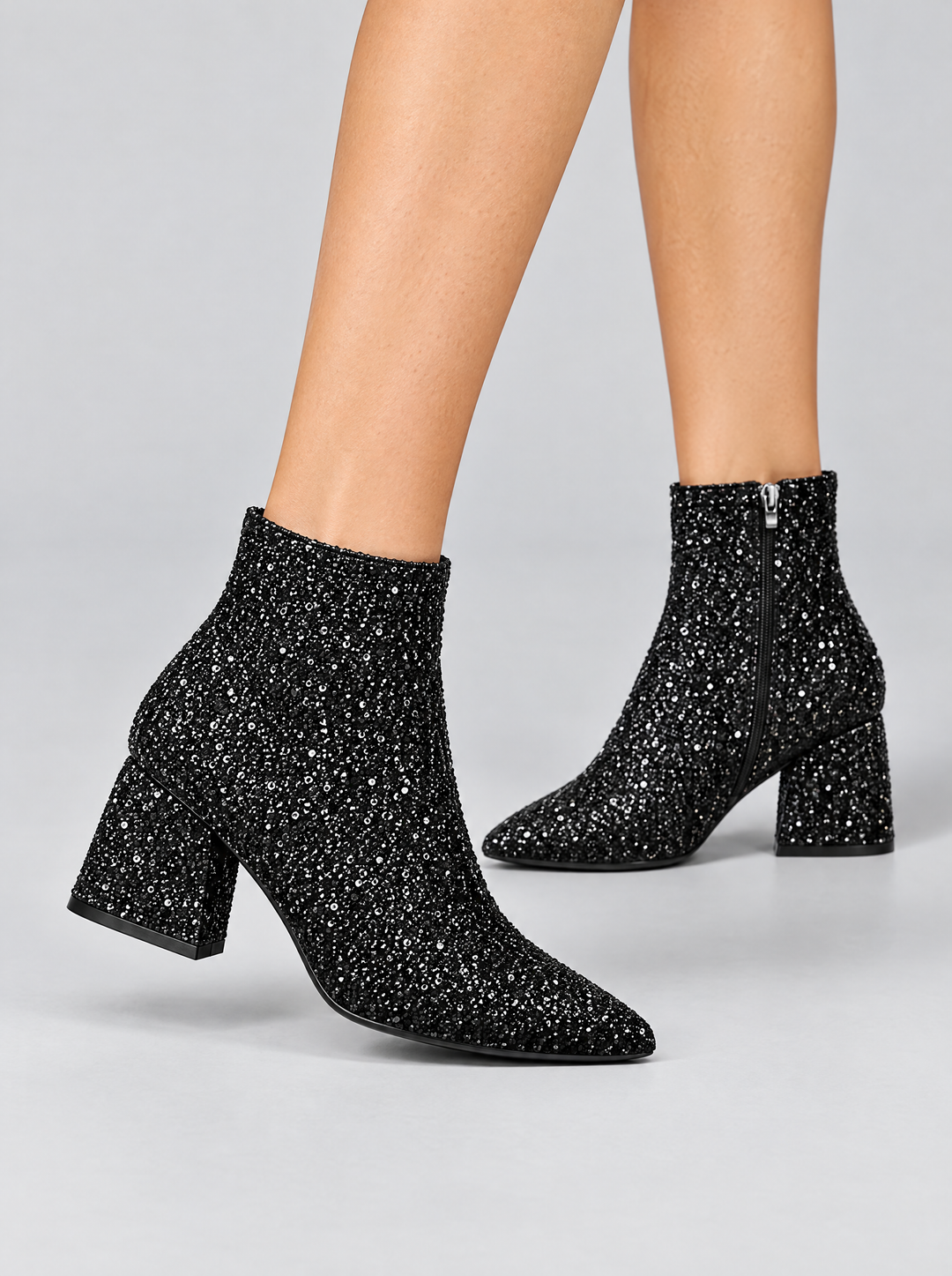 Stella glitter ankle boots with block heel black