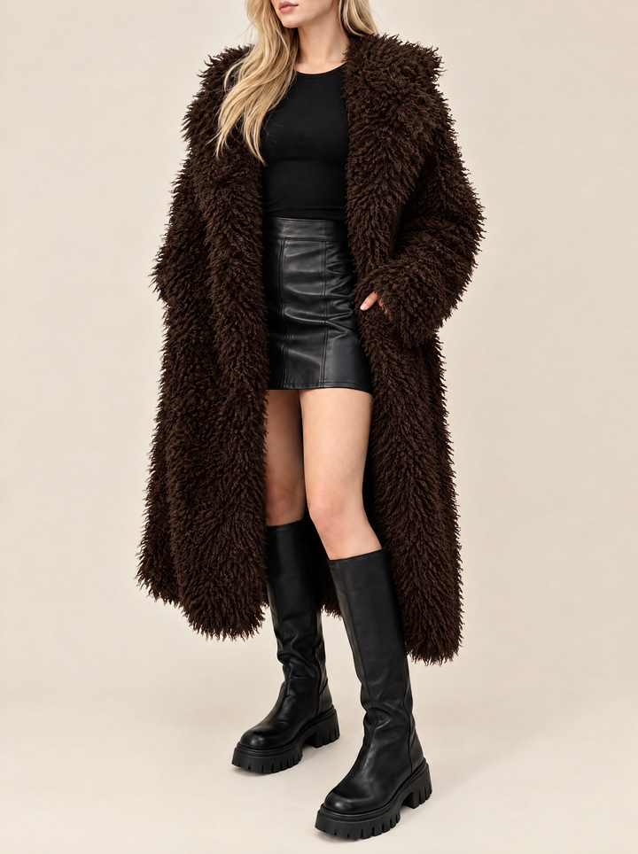 Mabel long faux fur coat dark brown