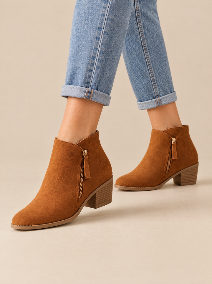 Vera block heel ankle boots tan