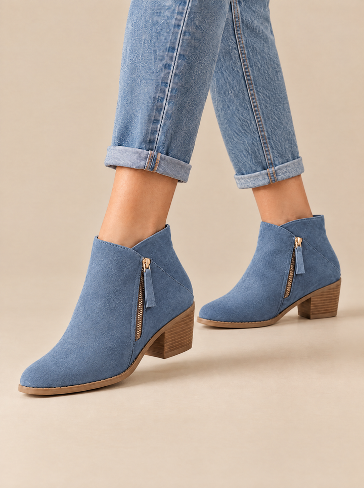 Vera block heel ankle boots blue