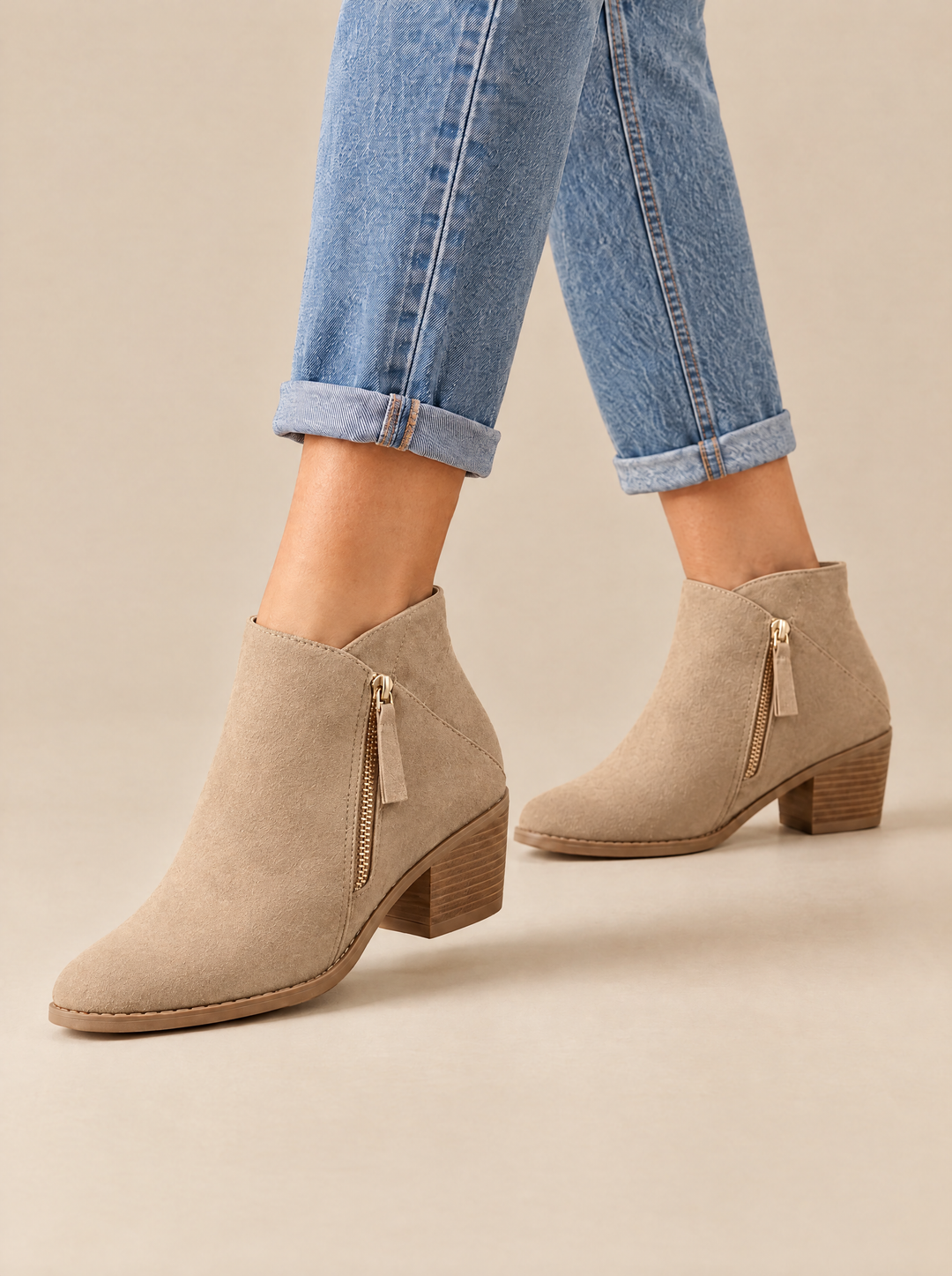 Vera block heel ankle boots beige