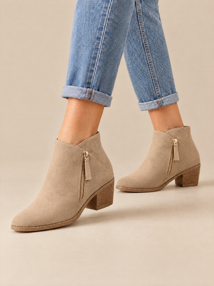 Vera block heel ankle boots beige